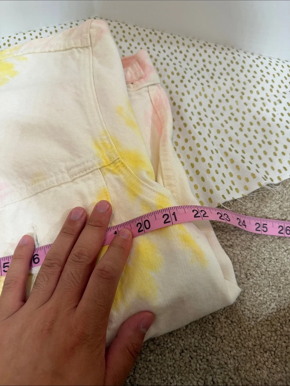 Levi's Cream Denim Jacket with Yellow & Pink Tie-Dye Accents